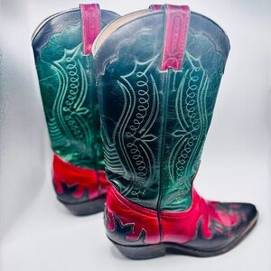 Boulet Womens Cowboy Boots Size 5.5 B Tricolor Leather